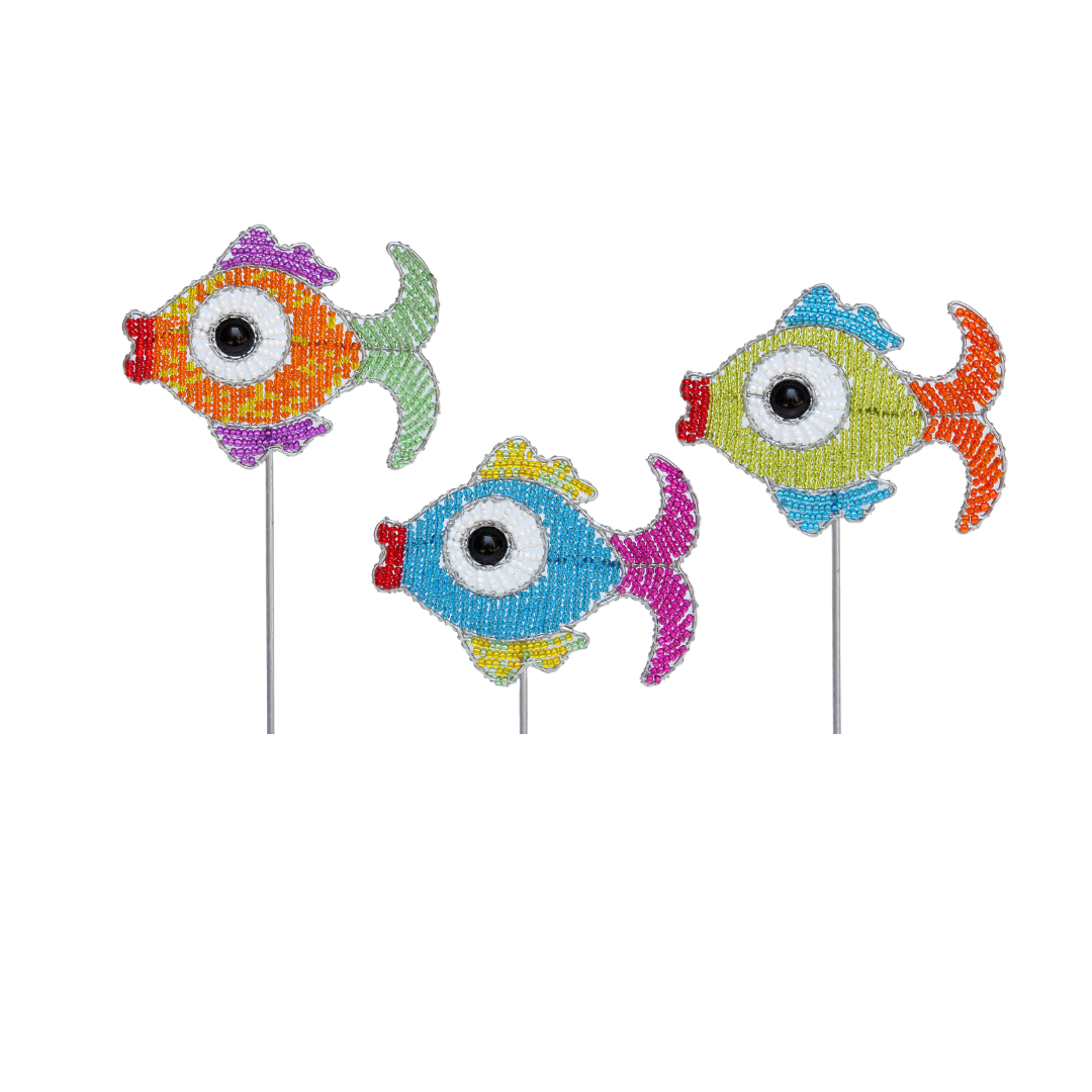 Fish Pot Stake, Asst (Set of 3)