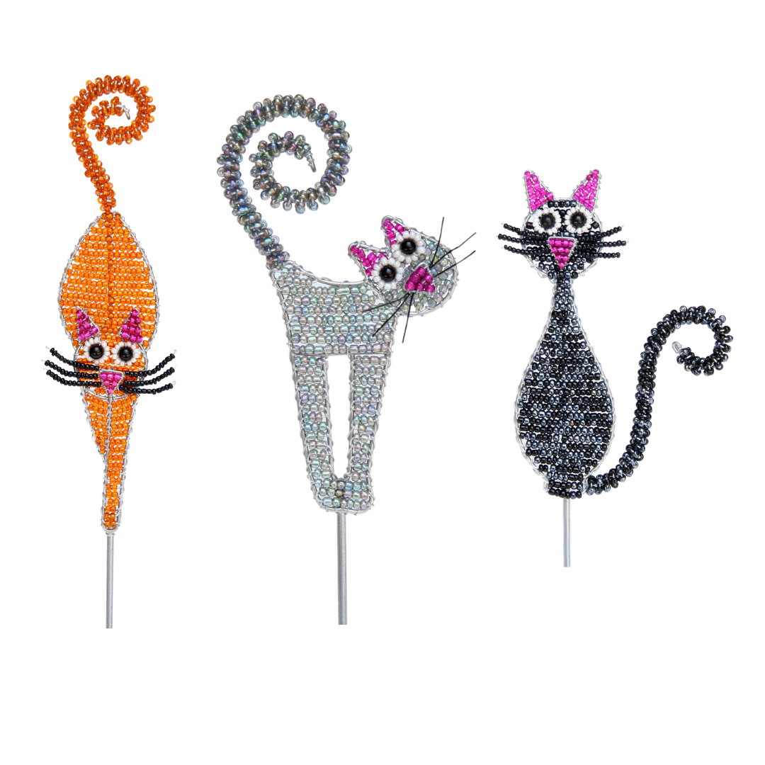 Cat Pot Stake, Asst (Set of 3)