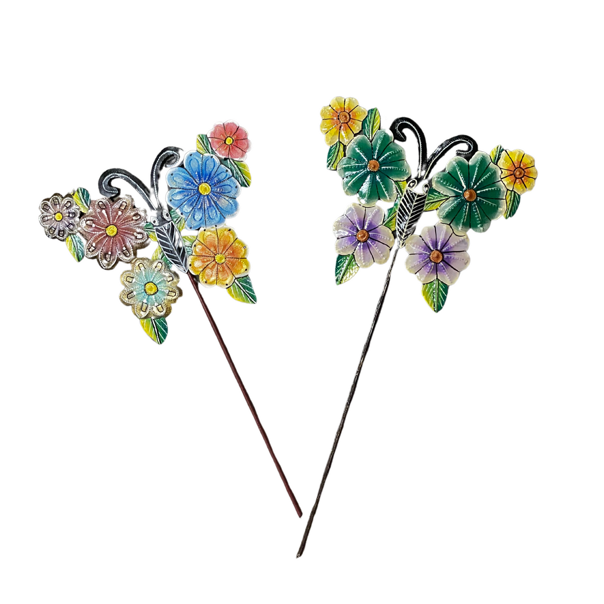 Painted Floral Butterfly Garden Stakes (Set of 2)