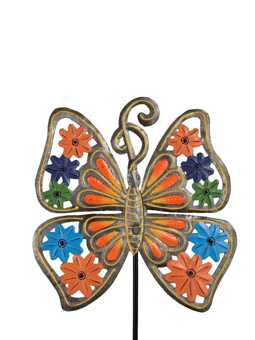 Painted Orange Floral Butterfly Stake Extol Accessories